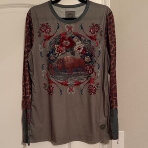 Double D Ranch Green Floral and Animal Print Long Sleeve Tee